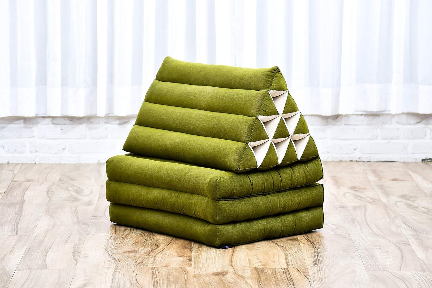 Leewadee - Comfortable Japanese Floor Mattress - Thai Floor Bed with Triangle Cushion - Futon Mattress - Thai Massage Mat, 67 x 21 inches, Green, Kapok Filling
