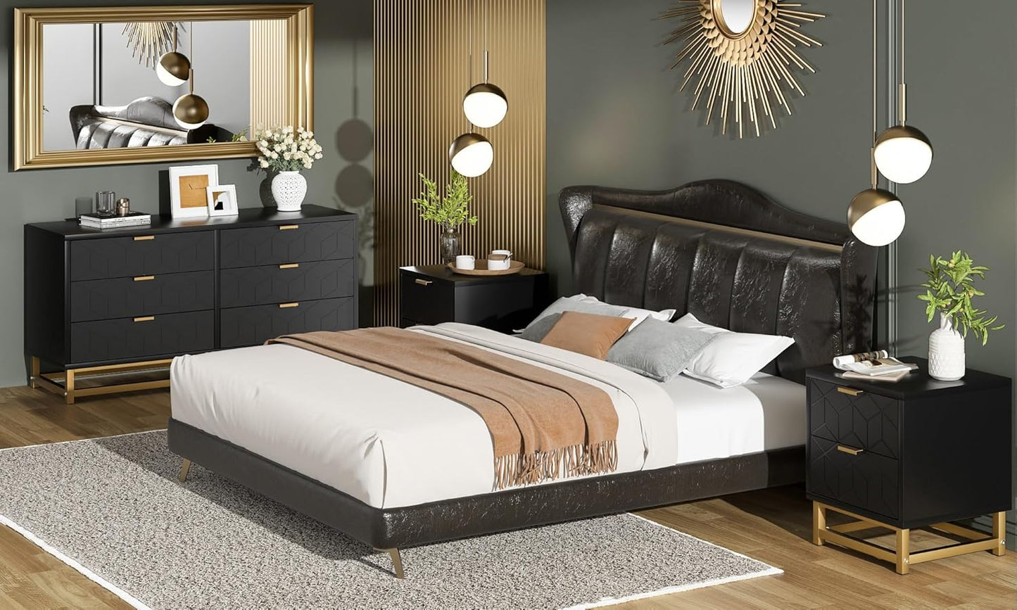 GAOMON 3 Drawer Dresser, Wood Chest Drawers with Storage for Closet, Bedroom, Drawers Dresser Modern Bedside Nightstand with Gold Handles, Black