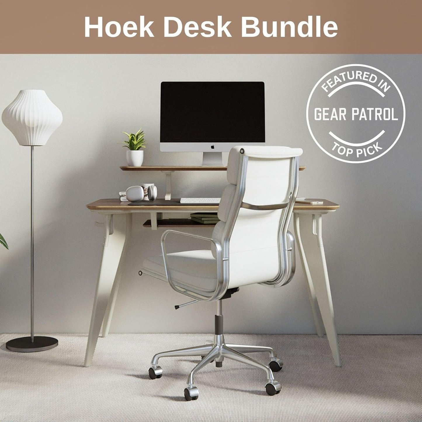 HOEK Student Desk Bundle, 47.5" x 23", Collapsible Study Desk with Monitor Shelf, Under Shelf and Hook, Space-Saving Dorm or Small Study Desk for Back to School and Home Learning (Walnut/Black)