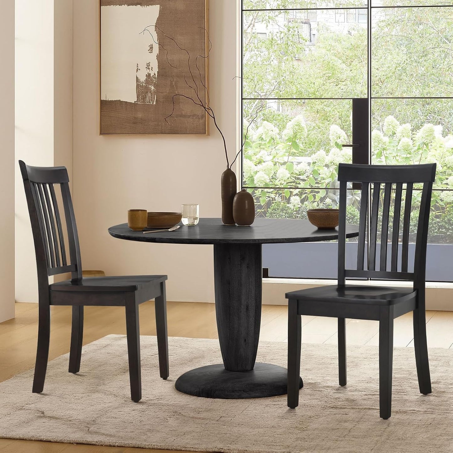 COLAMY Wooden Dining Room Chairs Set of 2, Spindle High Back Windsor Kitchen Side Chair, Farmhouse Dining Chairs for Kitchen, Dining Room, Dark Brown