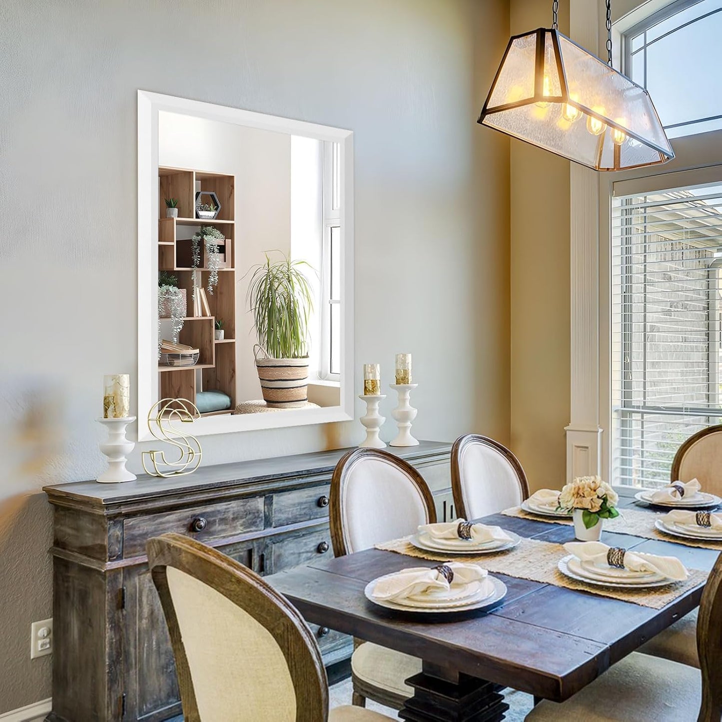 Amorho Bathroom Mirror, 40x30 Inch White Thick Metal Framed Wall Mirrors for Over Sink, Bedroom, Living Room, Entryway, Rectangle Wall-Mounted Mirrors(Horizontal/Vertical).