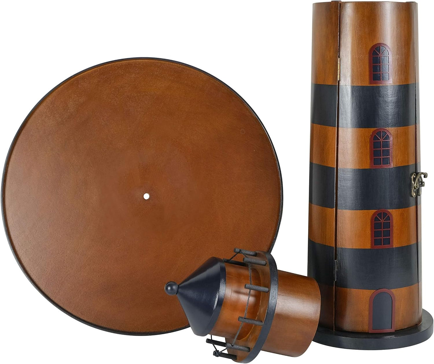 SAILINGSTORY Wooden Lighthouse Nautical Round Coffee Table Beach Coastal End Table Side Table with Storage