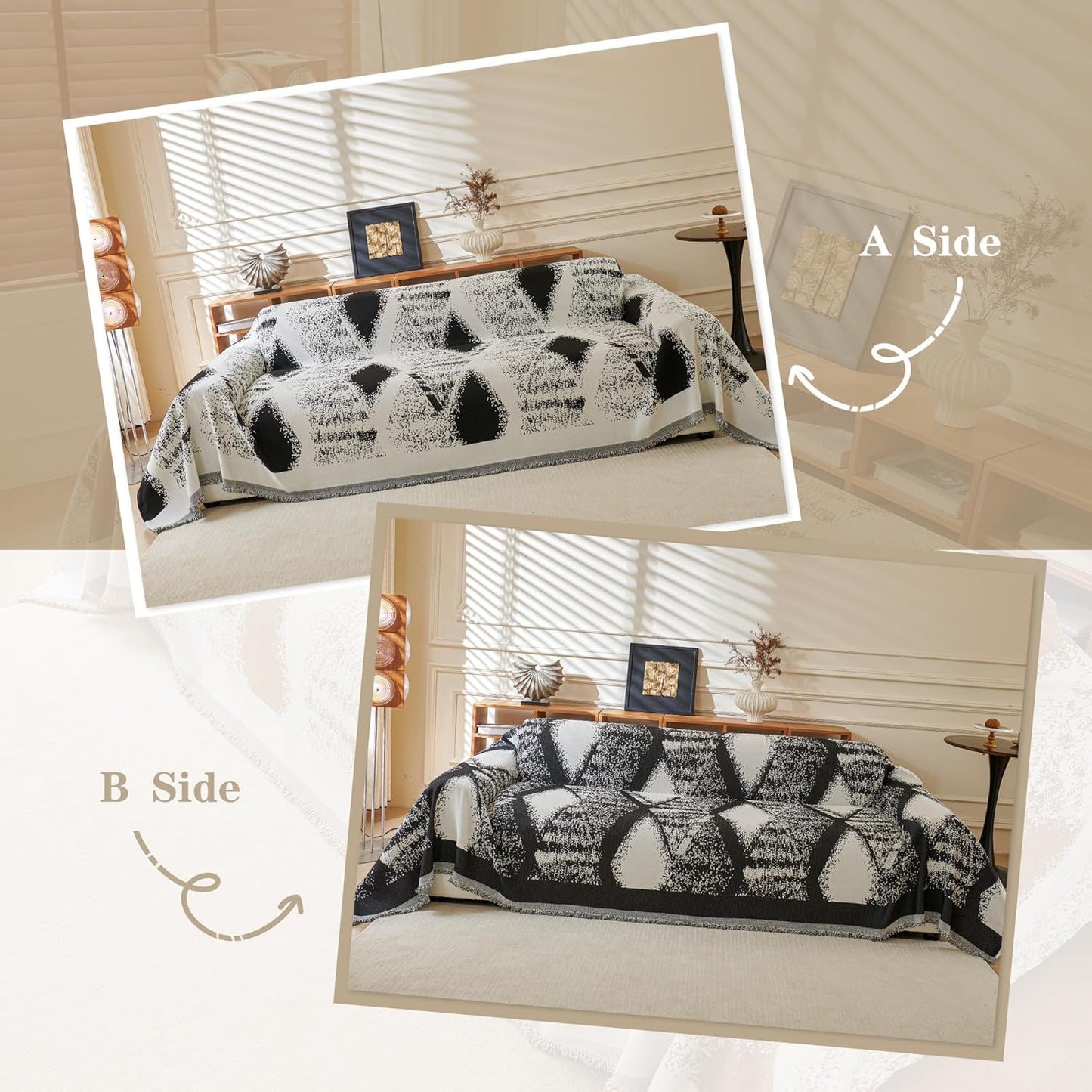 MYSKY HOME Couch Cover for Sectional Sofa Set Boho Geometric Furniture Sofa Cover Washable for Dog Cat Pets Couch Cover 3 Cushion Couch Sofa Chenille Couch Protector Multi-Use Cover Blanket, 71" X134"