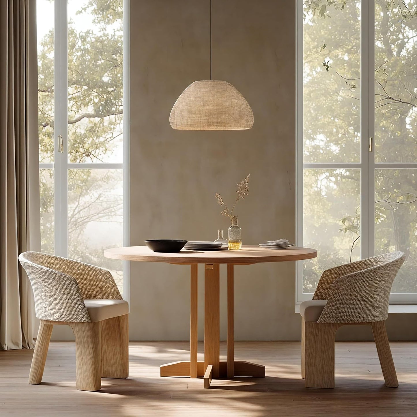 Acanva 47" Small Round Dining Table for 4 Person, MDF Top and Sturdy Wood Base Structure, Modern Design for Kitchen, Compact Space & Apartment, Natural Oak