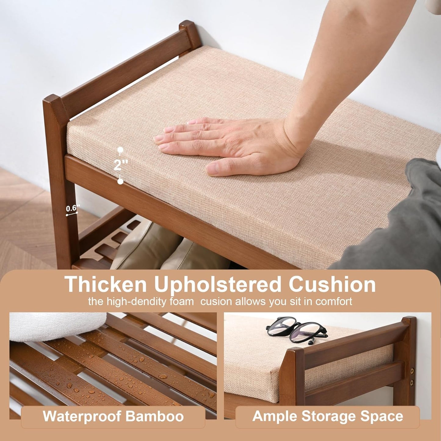 Shoe Rack with Cushion for Font Door Entrance, 27.6 in Shoe Bench with Storage for Entryway, Hallway, Bedroom, Living Room