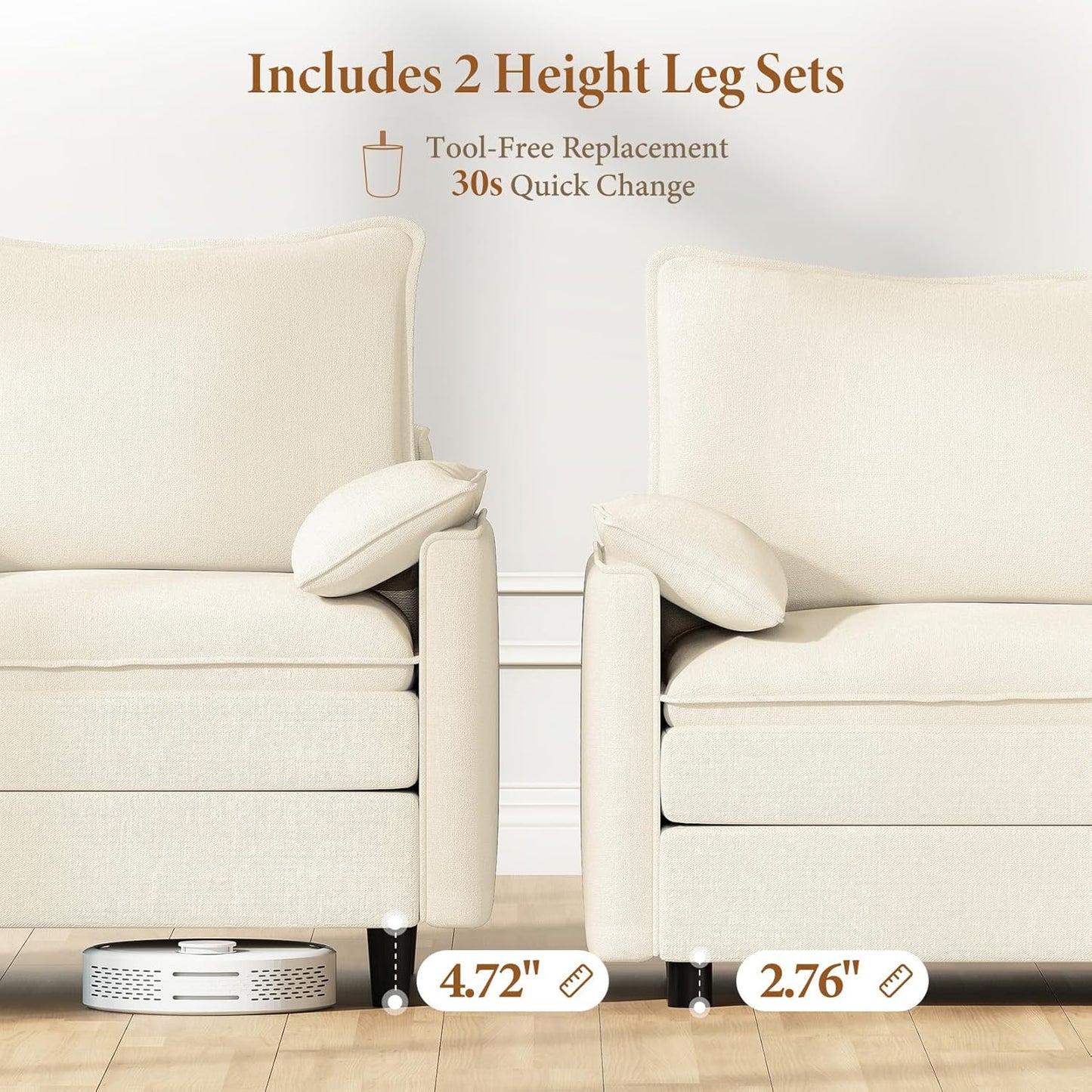 Vesgantti Large Modular Sectional Sofa, Big Comfy Cloud Couch with Ottoman Deep Seat Chenille Cloud Sofa, 8 Seater Large Sectional Couches for Living Room, Bedroom and Apartment, Beige