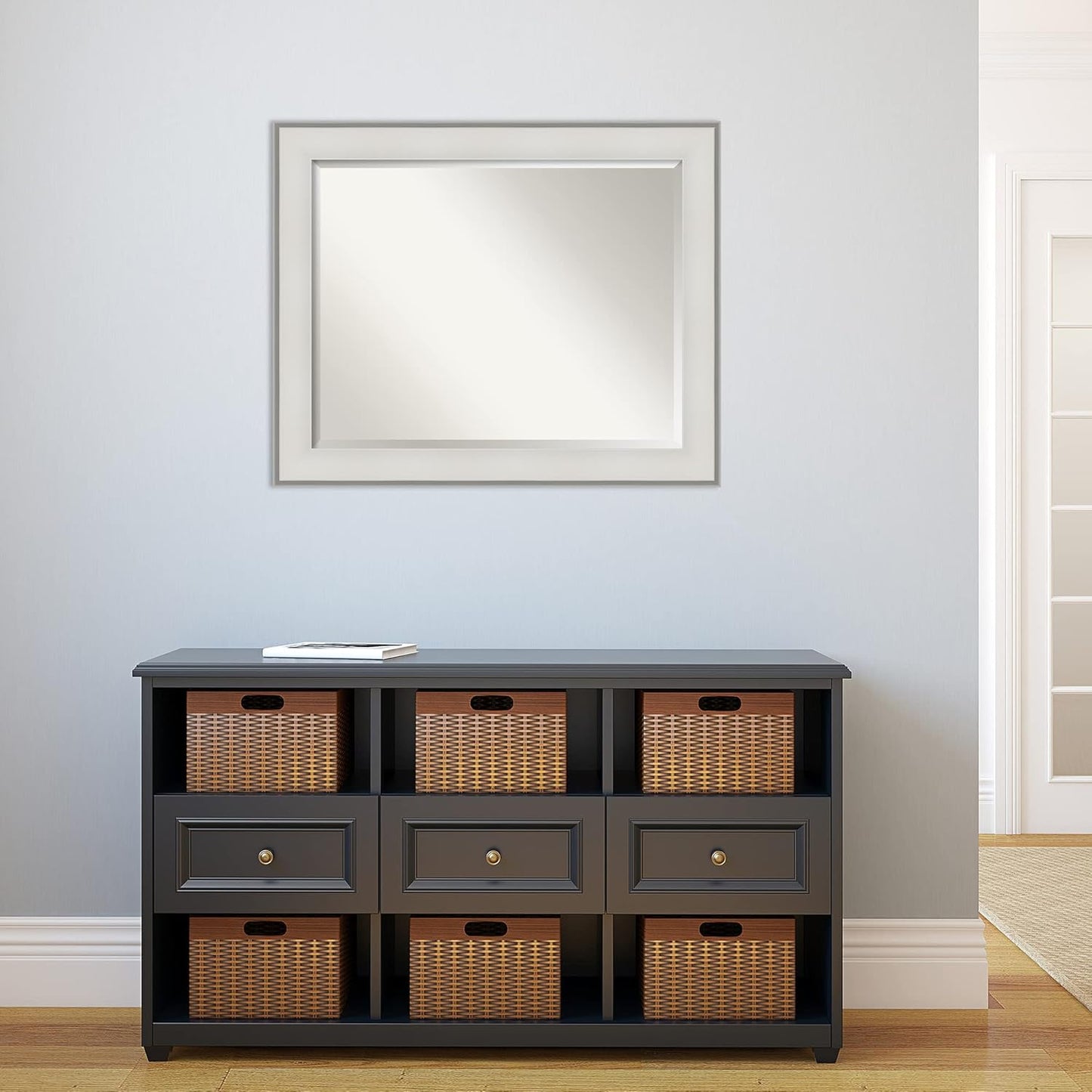 Amanti Art White Bathroom Mirror for Over Sink, 27x33 Imperial White Rectangle Vanity Mirror, Large Traditional Frame, Hangs Horizonally and Vertically, Bathroom Wall Decor, Beveled Edge from WI, USA