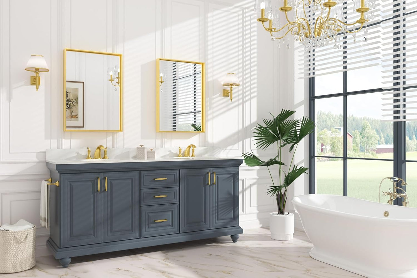 Keonjinn 22 x 30 Inch Gold Bathroom Mirror for Over Sink Brushed Gold Rectangle Wall Mounted Mirror Metal Frame Modern Farmhouse Mirror with Square Corner Framed Mirror(Horizontal/Vertical)