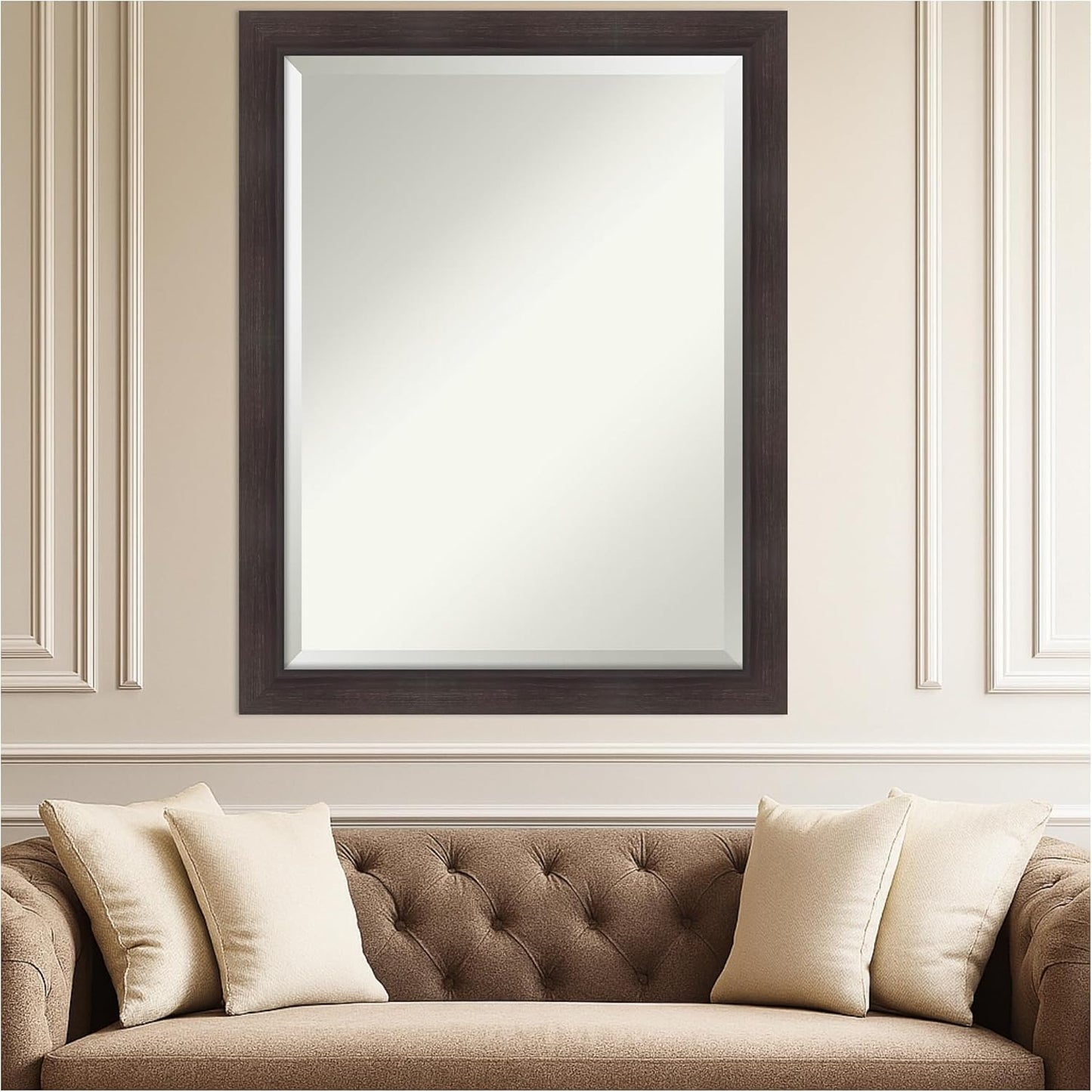 Amanti Art Brown Wall Mirror 36x46 Sloped Espresso Rectangle Bathroom Mirror for Wall Decor Living Room, X-Large Modern Frame, Hangs Horizonally and Vertically, Bathroom Decor, Beveled Edge