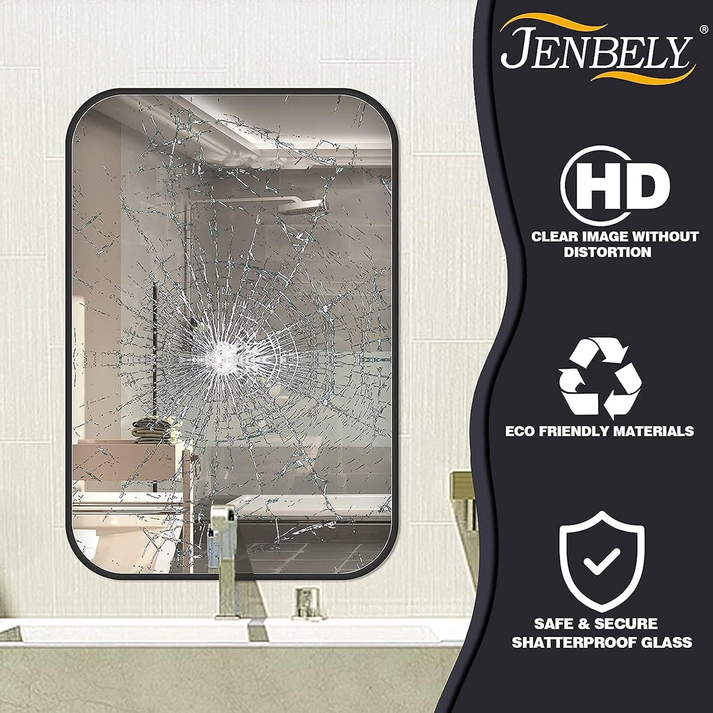 24x36 Inch Black Wall Mirror for Bathroom, Brushed Metal Framed Mirror with Rounded Corner, Rectangle Bathroom Vanity Mirror for Bedroom or Living Room, Horizontal/Vertical