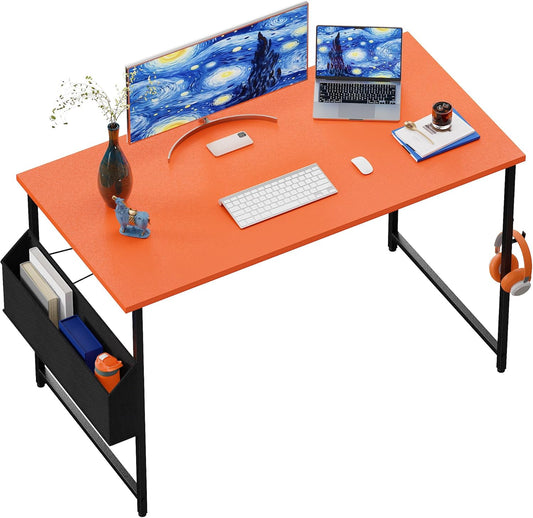 Pamray 47 Inch Computer Desk for Small Spaces with Storage Bag, Home Office Work Desk with Headphone Hook, Small Office Desk Study Writing Table