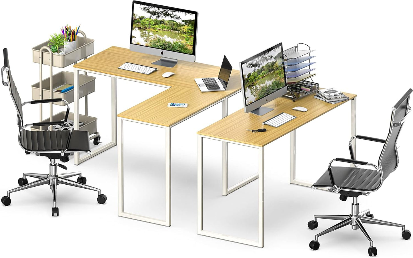 SHW Mission 48 x 48 Inches L-Shape Home Office Computer Desk, Oak