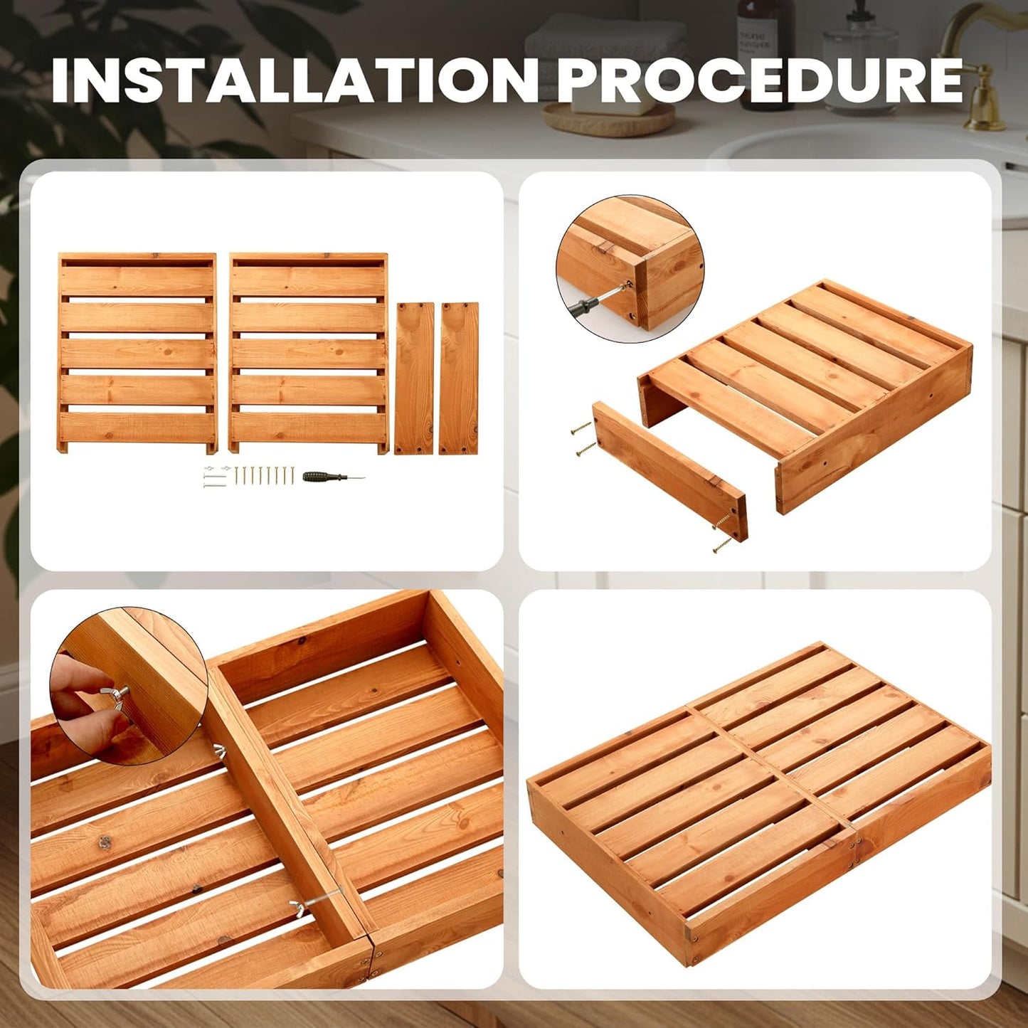 Wooden Step Stool, Durable Pine Wood Platform 23.6" x 15.9", 3.5" High, Supports 450 lbs, Sturdy Minimalist Low Step for Kitchen, Bedroom, Bathroom, Living Room & Indoor Home Décor