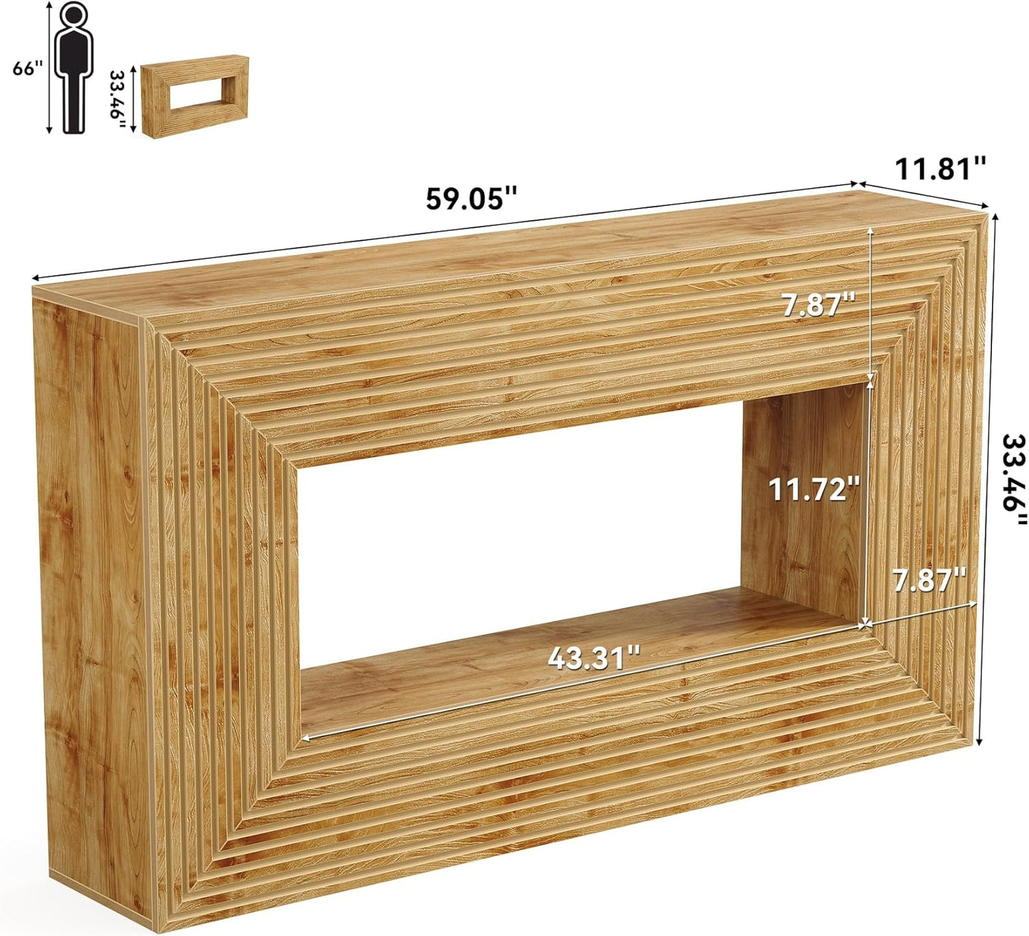 LITTLE TREE 59-Inch Console Table with Storage, 2-Tier Farmhouse Fluted Sofa Table Behind Couch, Large Narrow Entryway Furniture for Living Room, Foyer (Light Walnut)