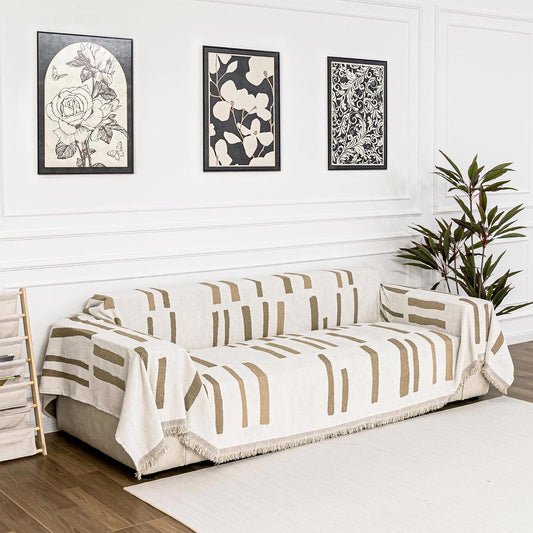 MYSKY HOME Sofa Covers for Sectional Sofa, Couch Cover for Dogs, Couch Covers with Tassel Loveseat Covers Futon Cover L Shaped Cover Washable Chenille Couch Protector, 71" x 102", Khaki Piano Key