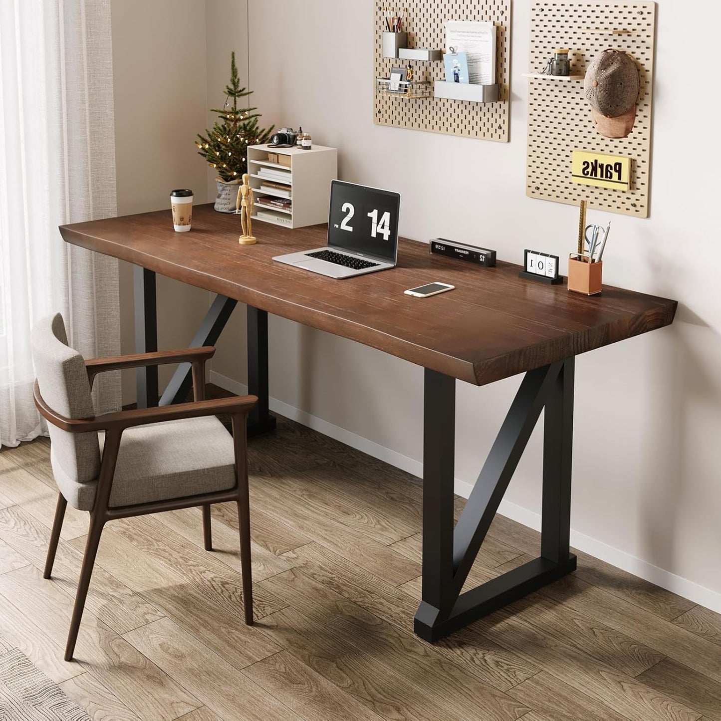 Solid Wood and Metal Modern Industrial 56 inch Wide Home Office Desk, Writing Table, Workstation, Perfect Table for Your workspace Study Table Furniture in Rustic Natural Aged Brown
