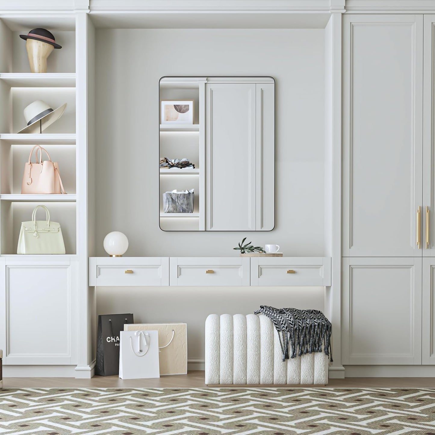 Fun Memories Wall Mirror for Bathroom, 40x32 Inch Black Bathroom Mirror, Rectangular Wall Mounted Decorativ, Rounded Corner, Aluminum Alloy Frame, Farmhouse, Hangs Horizontal or Vertical