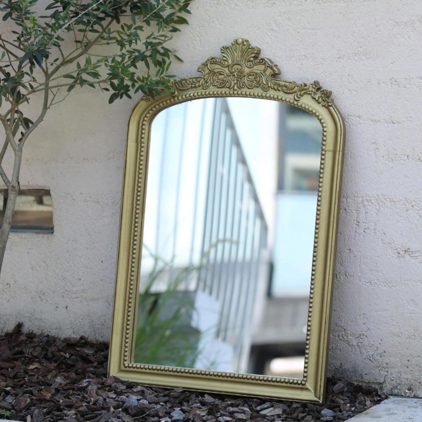 Distressed Vintage Gold Wall Mirror - 24x36 inch, Large Antique Fireplace Mantle Mirror, Baroque Ornate Decorative Bathroom Mirror | Solid Wood Pine