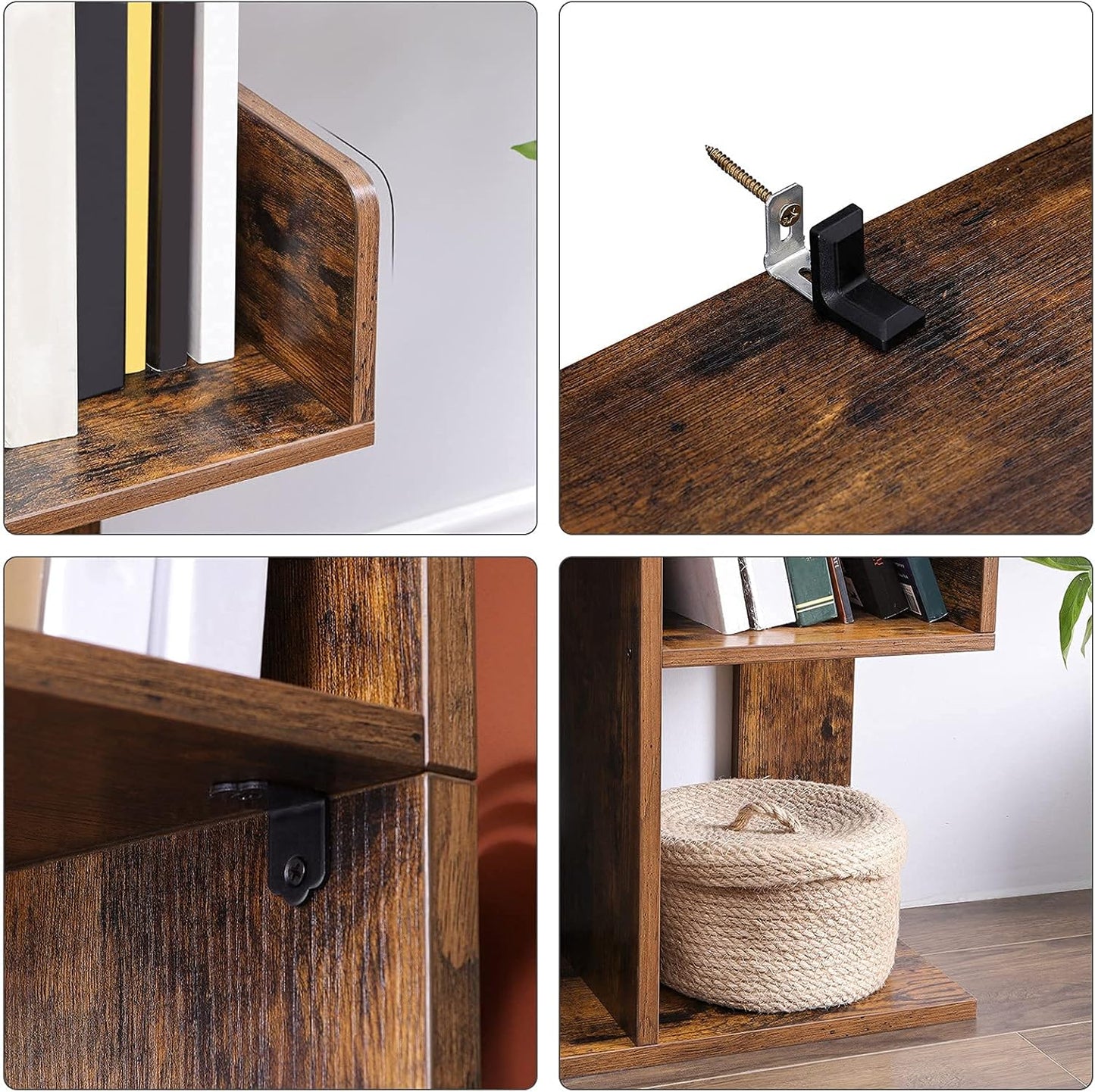 VASAGLE Bookcase, Tree-Shaped Bookshelf with 8 Storage Shelves, Rounded Corners, 19.7 x 9.8 x 55.1 Inches, Rustic Brown ULBC66BXV1