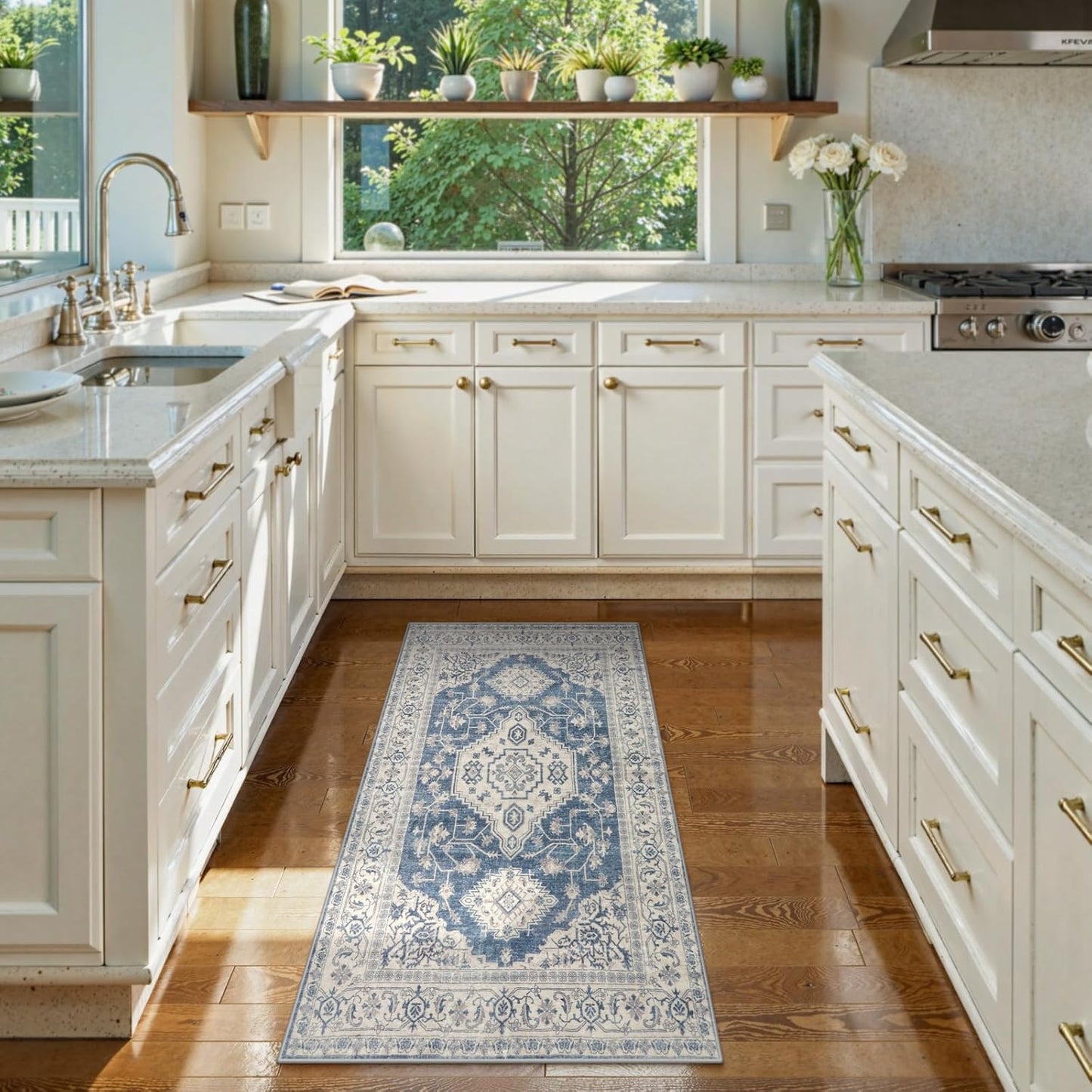 Lahome Oriental Small Area Rug, 2x4 Washable Entryway Rug Non-Slip Ultra-Thin Indoor Door Mat Distressed Throw Carpet for Kitchen Bedroom, Blue