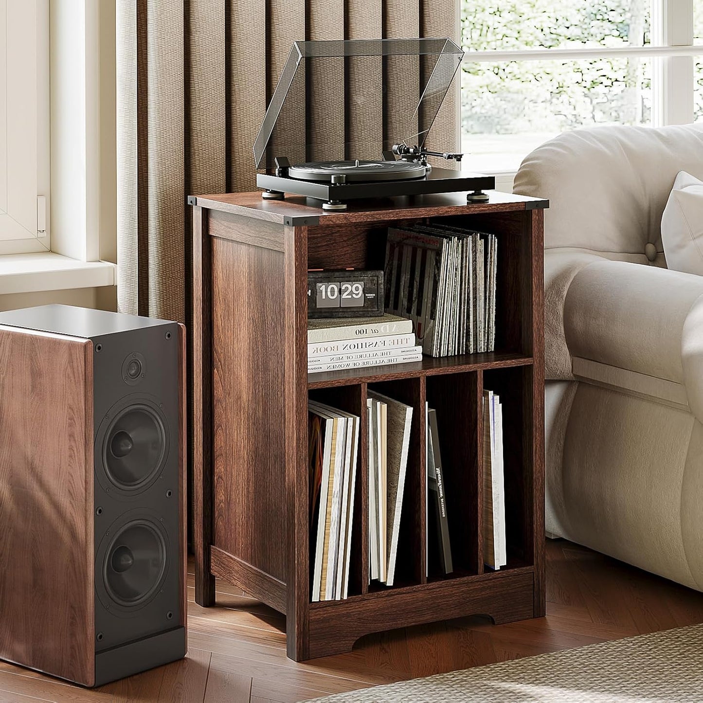 ChooChoo Record Player Stand, Vinyl Record Storage Cabinet, Turntable Stand Holds up to 160 Albums, Record Player Table Display Shelf for Living Room, Bedroom, Office, Walnut