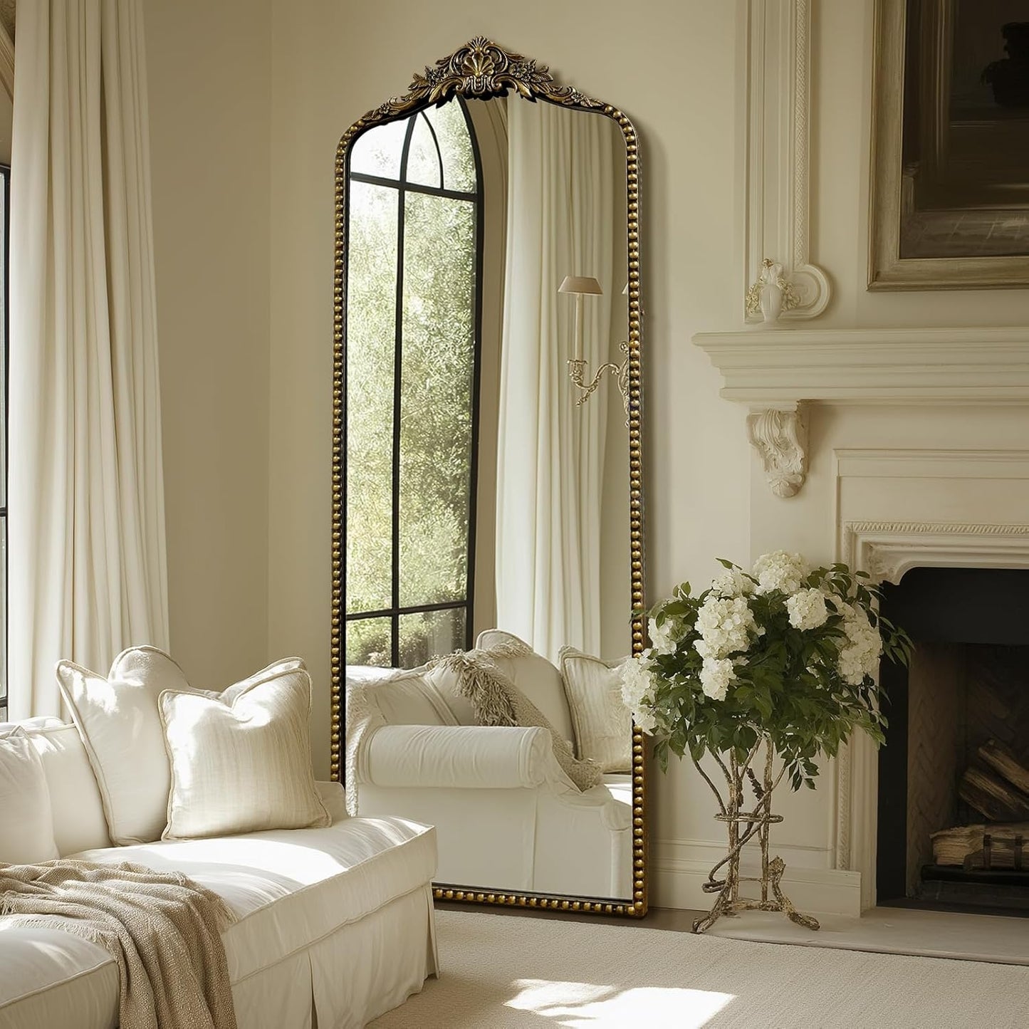 G-LEAF Vintage Baroque Full Length Floor Mirror 22"X65", Victorian Antique Mirror with Black Brush Gold Ornate Metal Frame for Fireplace Entryway Living Room Hallway Bathroom