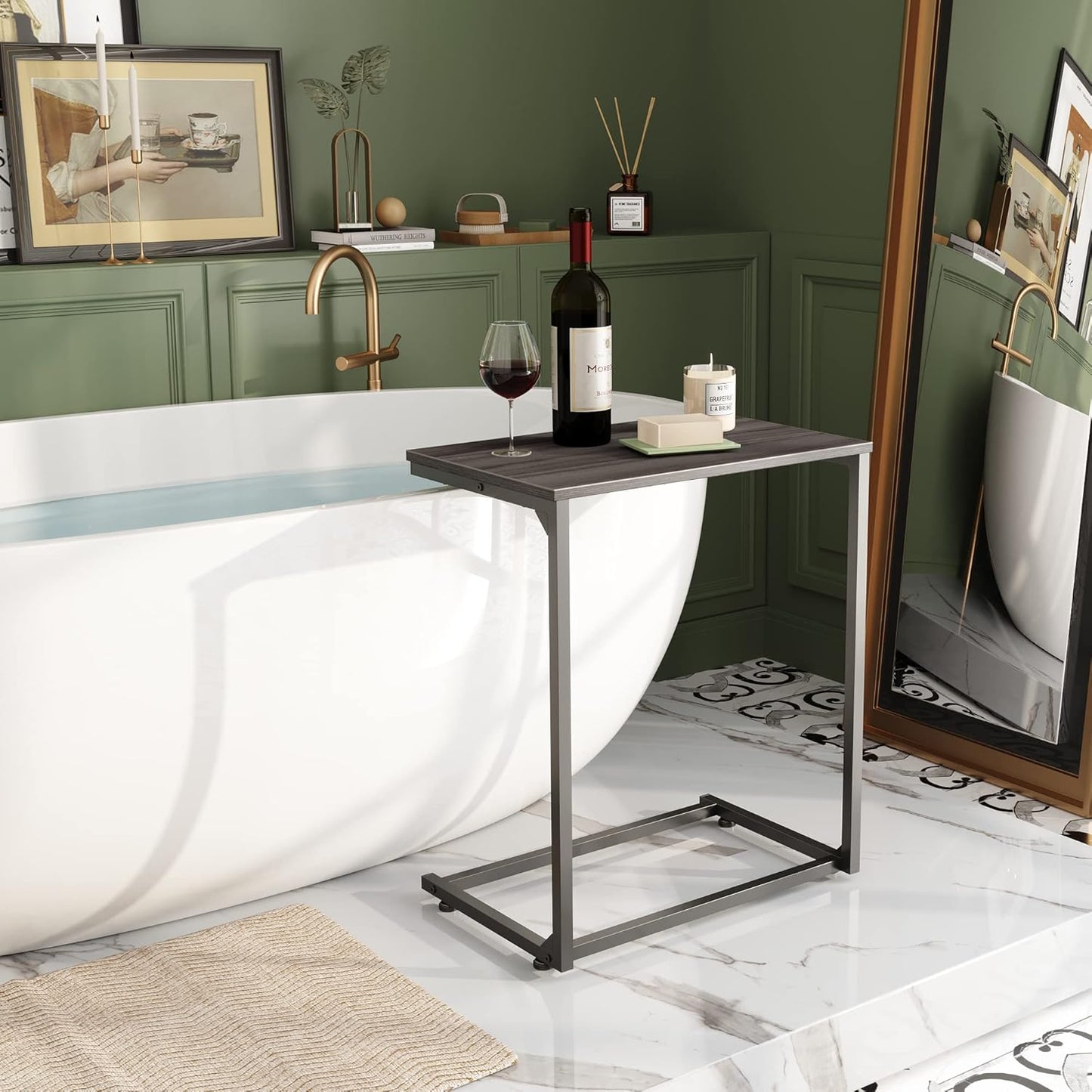 WLIVE C Shaped End Table, Small Couch Side Table for Coffee & Snack, Sofa Table That Slide Under for Living Room, Bedroom, 14.6 x 22.8 x 26.3 Inches, Grey