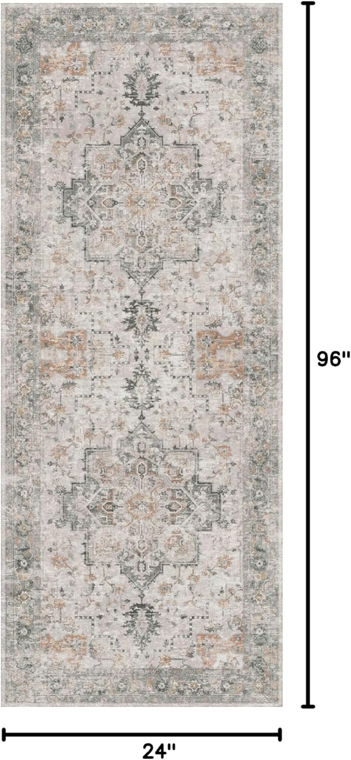 GENIMO Runner Rug 2x8 Non Slip Vintage Hallway Runner Rug, Low Pile Lightweight Rugs for Entryway, Hallway, Kitchen and Corridor, Light Taupe Brown