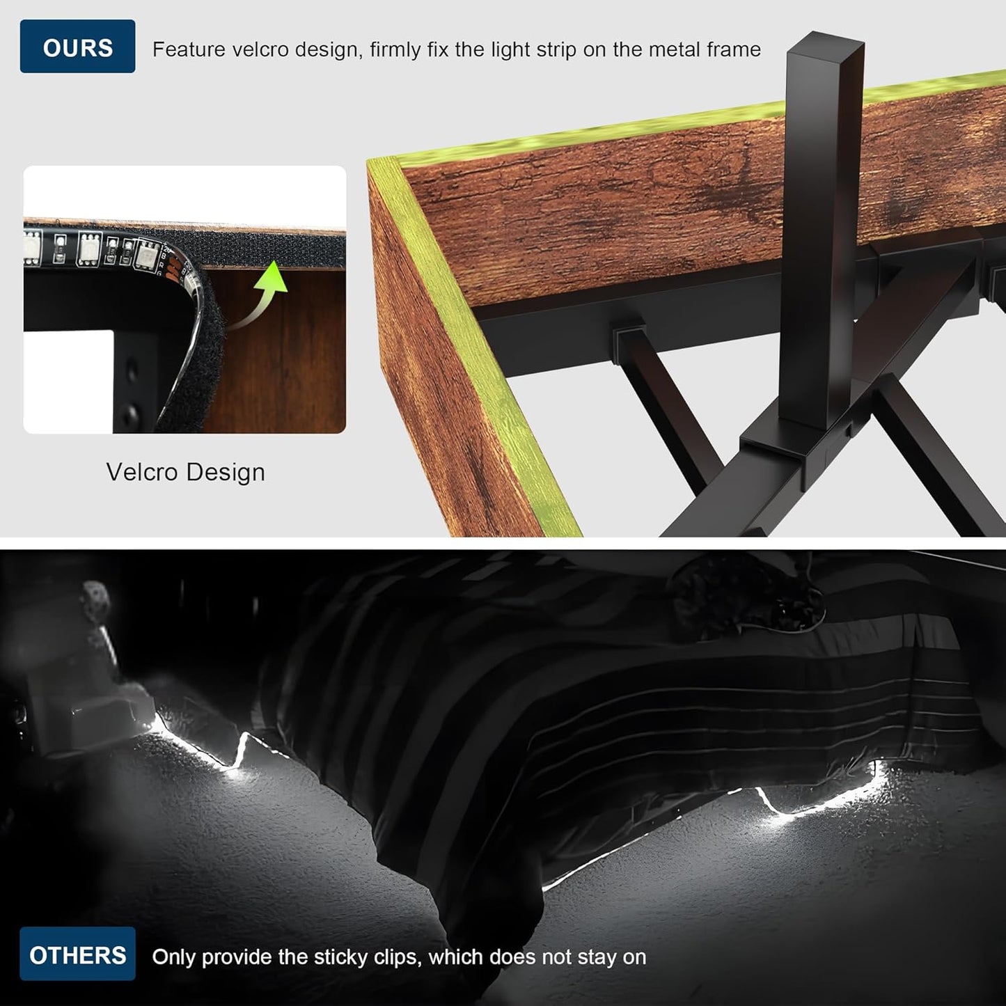 Feonase Floating Bed Frame Full with Led Lights and Charging Station, Wood Full Size Bed Frame with Storage Headboard, Heavy Duty Metal Slats, No Box Spring Needed, Easy Assembly, Vintage Brown