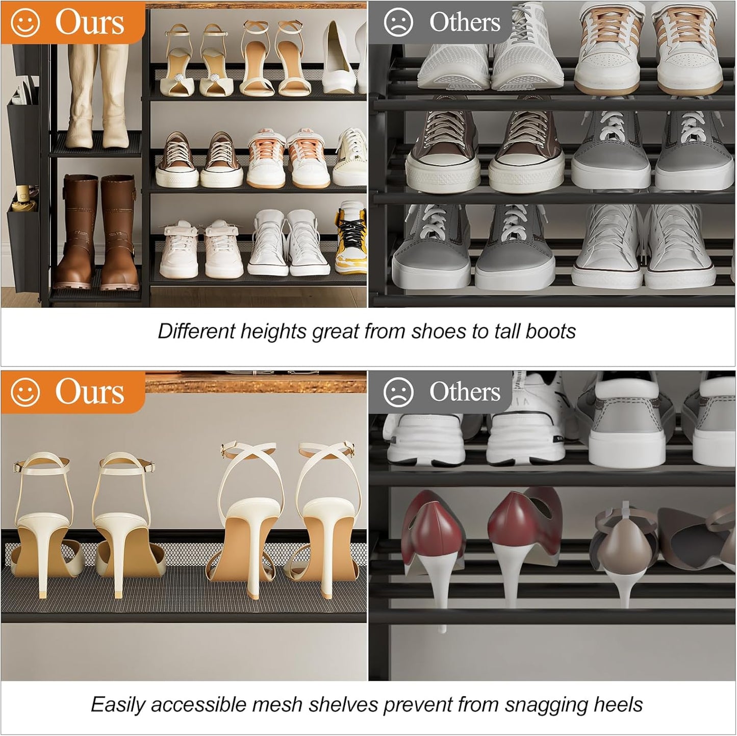 Shoe Racks Bench,Shoe Organizer with Bench for Closet- Free Standing Boot and Shoe Rack with Storage Bag for High Heels, Entryway, Hallways, Closets, Dormitory Rooms,Brown 4-Tier