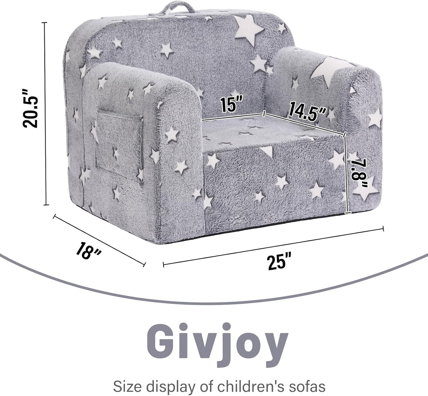 Toddler Chair Plush Kids Couch, Comfy Glow in The Dark Armchair with Removable and Washable Cover Carrying Handle Kids Sofa, Convertible Reading Chair Toddler Couch for Girls and Boys