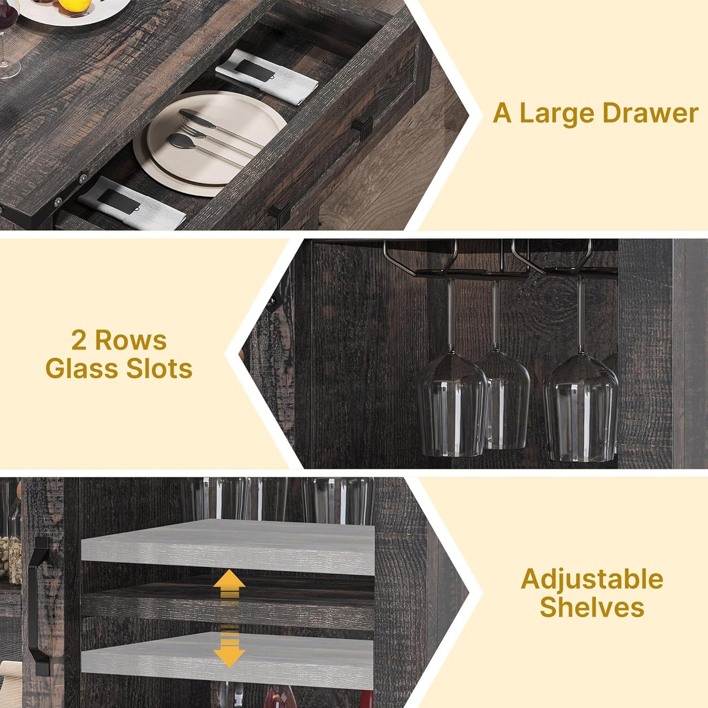 DWVO Farmhouse Coffee Bar Cabinet, Sideboard Buffet Cabinet with Drawer & Adjustable Shelves, Storage Cabinet with Sliding Barn Door for Kitchen and Living Room, Dark Rustic Oak