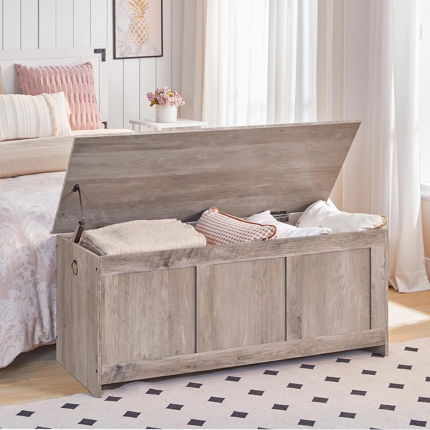 HOOBRO Storage Bench, 39.3" Retro Wooden Storage Chest, Wooden Storage Trunk, Toy Chest with Lift Top, Multifunctional Entryway Organizer, for Entryway, Living Room, Greige BG141CW01