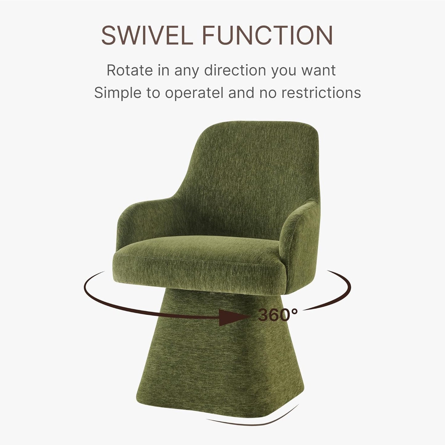 Swivel Dining Chairs Set of 4, Mid Century Modern Chairs Fabric Upholstered Armchair with Armrest & Ergonomic Backrest for Dining Room, Kitchen, Bedroom, Living Room, Green, 4 Boxs