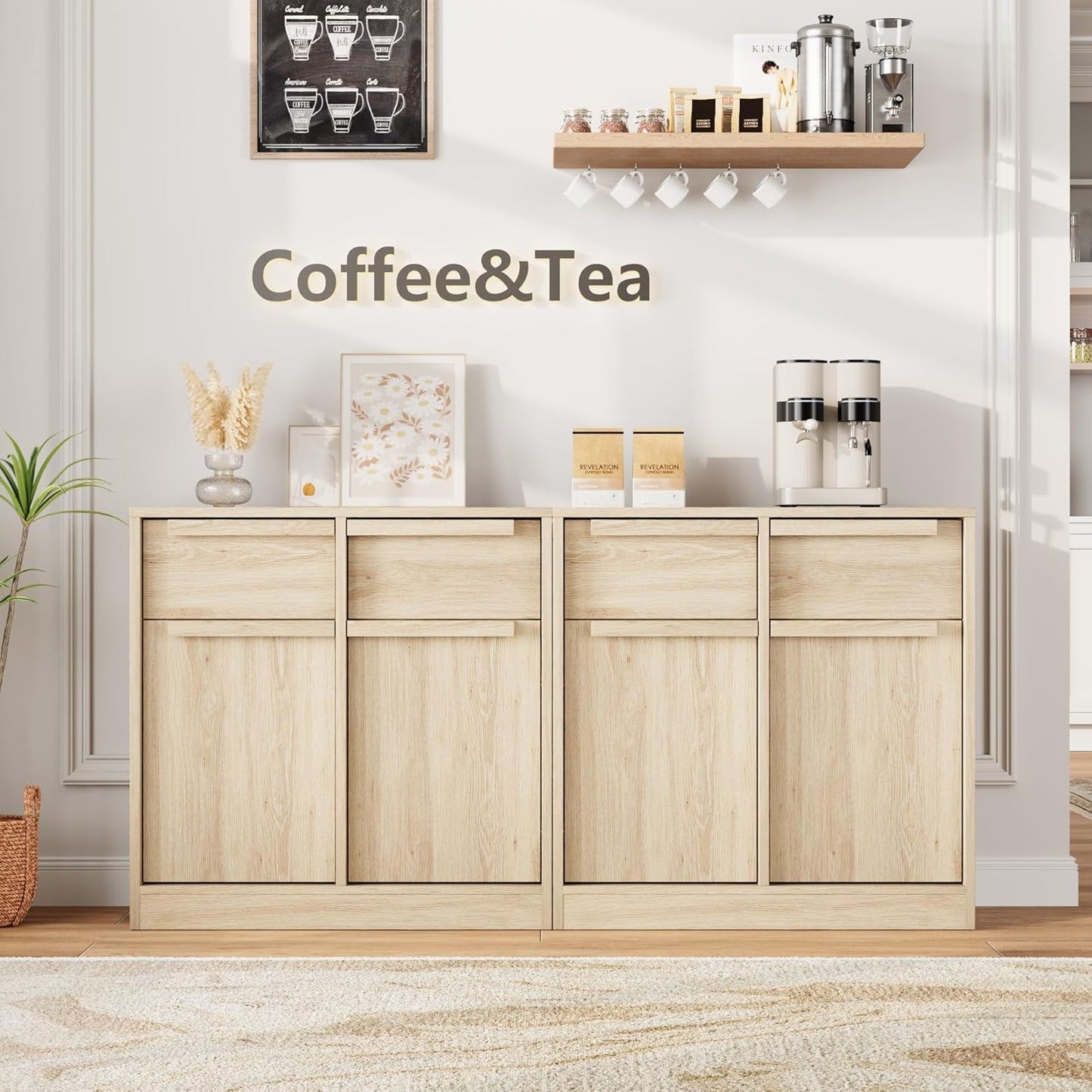 GarveeHome Sideboard Buffet Cabinet with 2 Drawers, 31.5" Large Coffee Cabinet with Storage, Modern Storage Buffet Table for Kitchen Dining Room, Living Room (Pear Wood, 2 Doors & 2 Drawers)