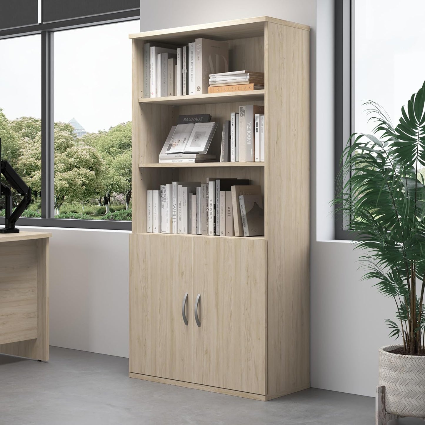 Bush Business Furniture Studio C Tall 5 Shelf Bookcase in Natural Elm, Large Bookshelf for Home or Professional Office