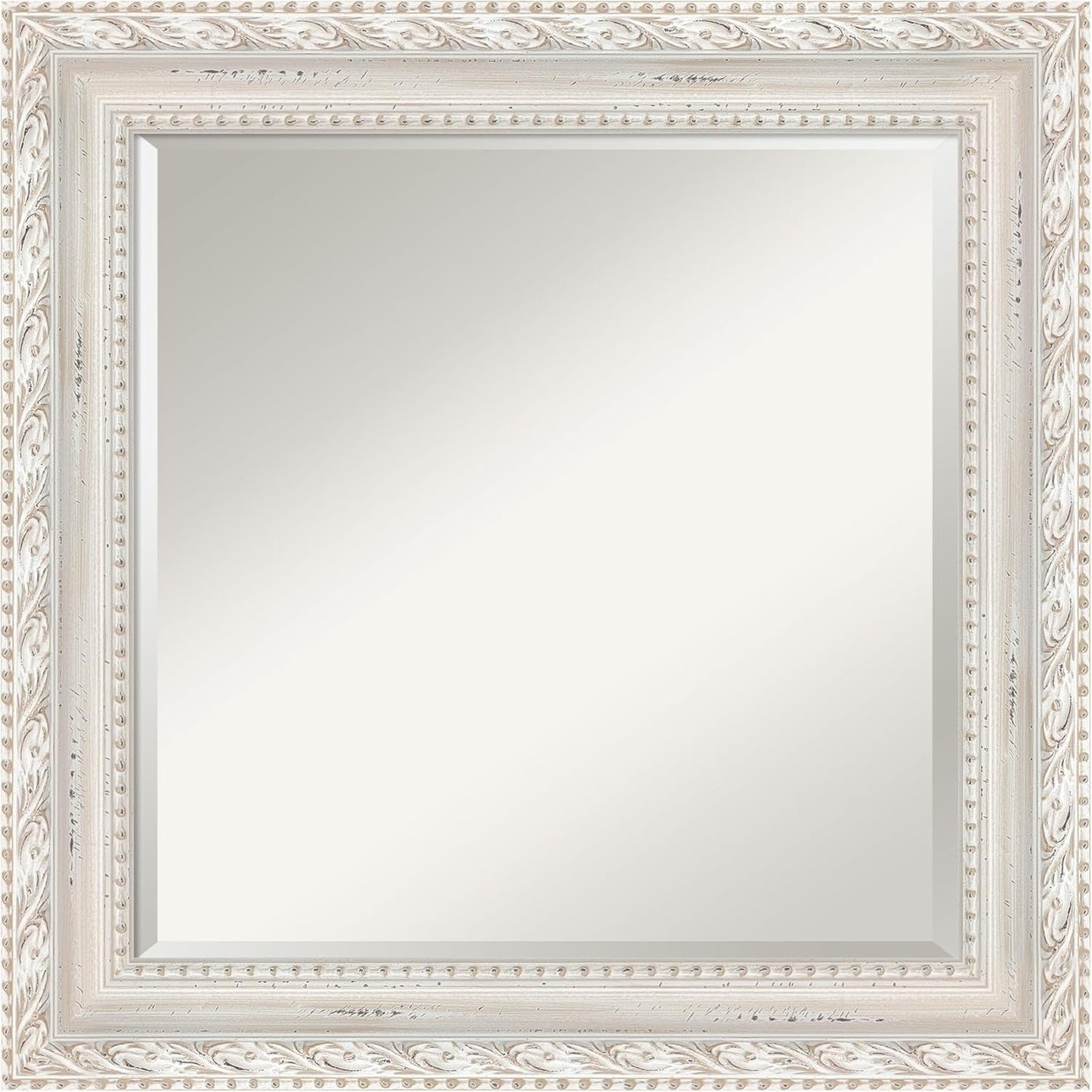 Amanti Art White Bathroom Mirror for Over Sink, 26x26 Opera Off White Square Vanity Mirror, Medium Traditional Wood Frame, Hangs Horizonally and Vertically, Bathroom Wall Decor, Beveled Edge from WI