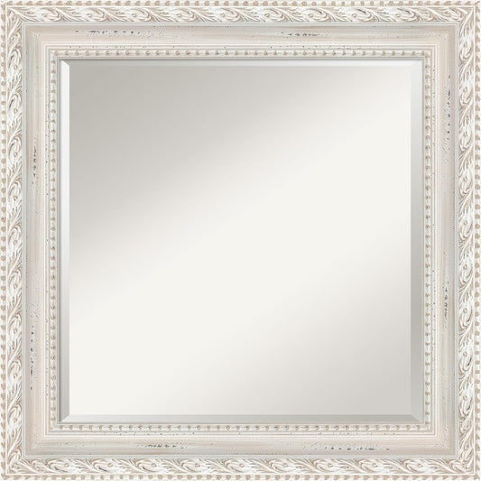 Amanti Art White Bathroom Mirror for Over Sink, 26x26 Opera Off White Square Vanity Mirror, Medium Traditional Wood Frame, Hangs Horizonally and Vertically, Bathroom Wall Decor, Beveled Edge from WI
