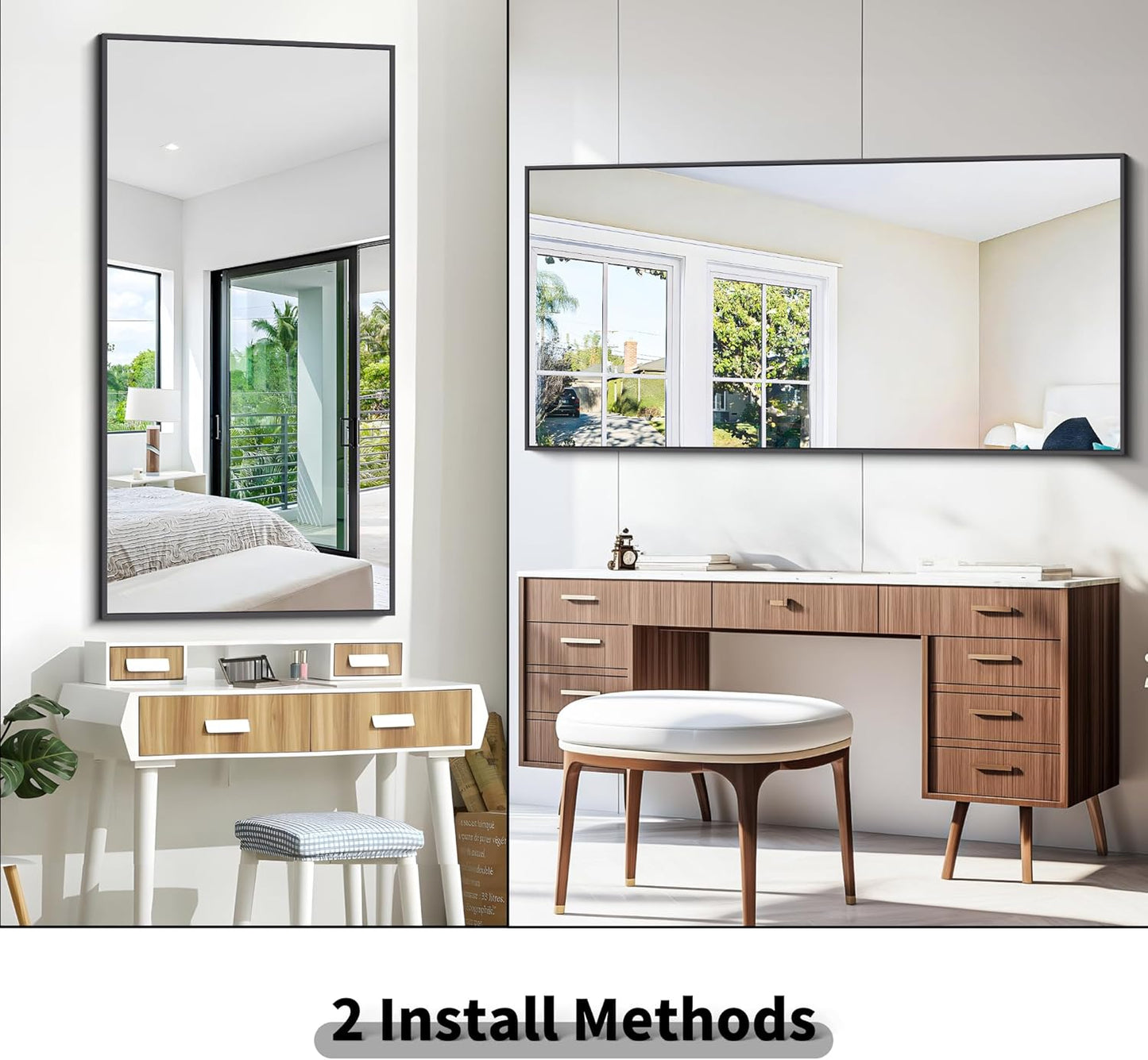 BONEWEI Bathroom Mirror,30x60 inch Large Wall Mirror for Bathroom Wall Mounted Black Rectangle Corner Mirrors,Black Bathroom Mirror for Living Room,Farmhouse,Bedroom Entryway,Horizontal/Vertical