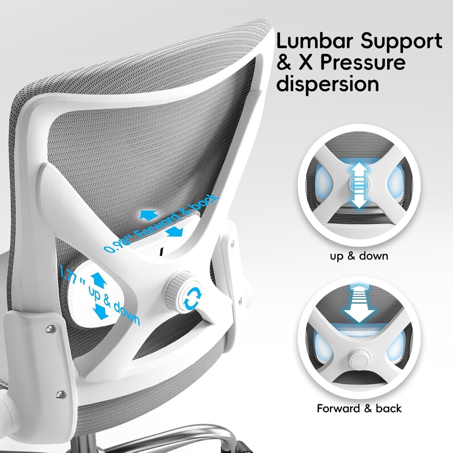 Ergonomic Office Chair-Computer PU Leather X-Shaped Desk Chair-Gaming Chair with Adjustable Flip-up Armrests Lumbar Support Mesh Executive Chair for Long Hours Office (White-Grey)