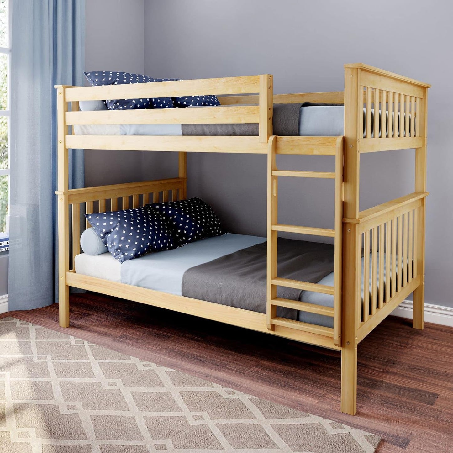 Max & Lily Full Over Full Bunk Bed with Ladder, Solid Wood Platform Bed Frame for Kids, 14" Safety Guardrails, Easy Assembly, No Box Spring Needed, Natural