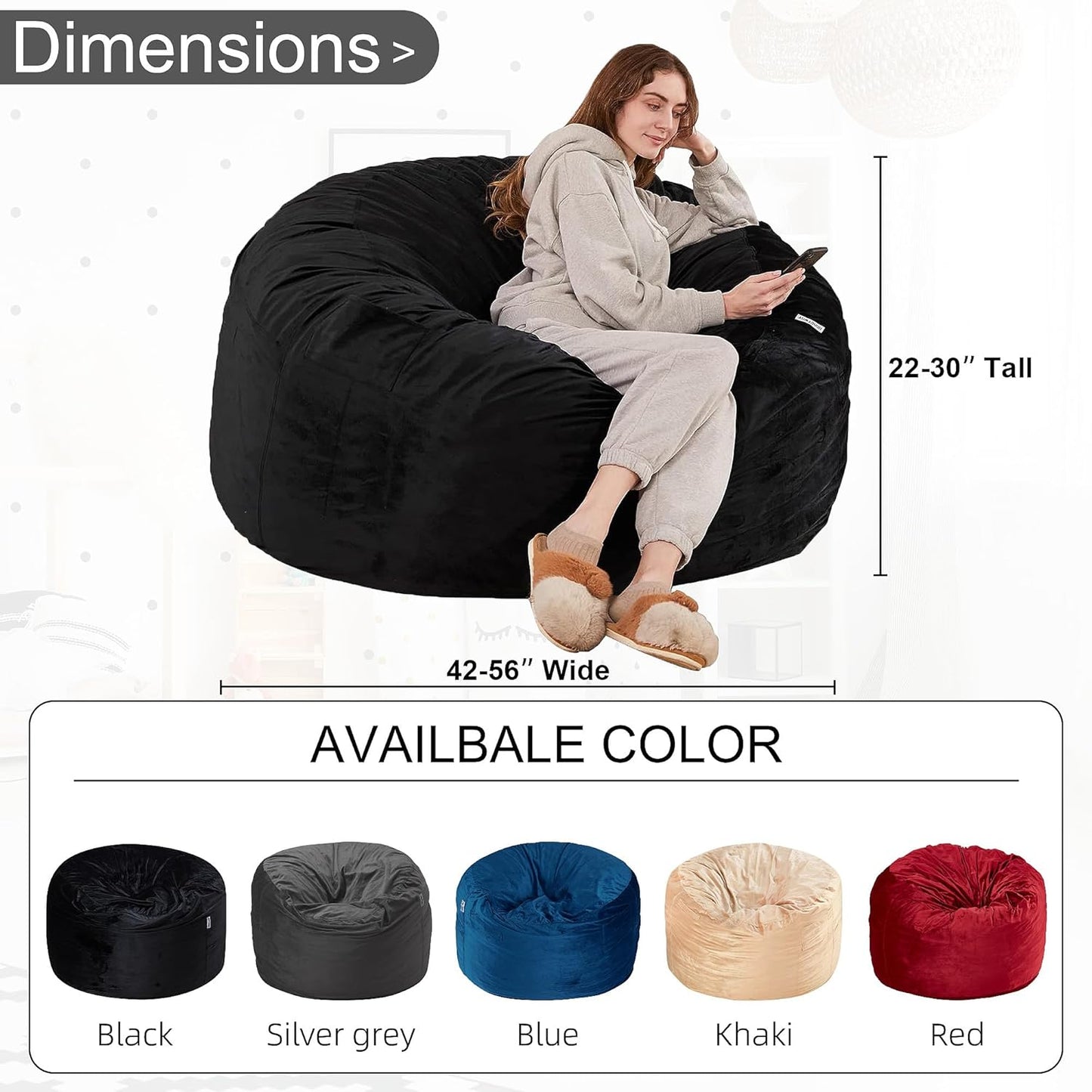 HABUTWAY Bean Bag Chair: Giant 4' Memory Foam Furniture Bean Bag Chairs for Adults with Microfiber Cover 4Ft (Black)