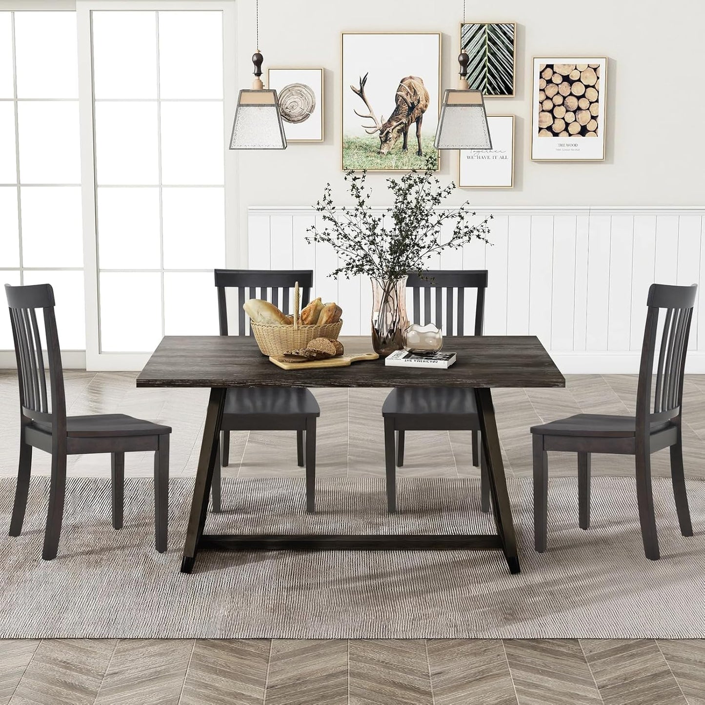 COLAMY Wooden Dining Room Chairs Set of 2, Spindle High Back Windsor Kitchen Side Chair, Farmhouse Dining Chairs for Kitchen, Dining Room, Dark Brown