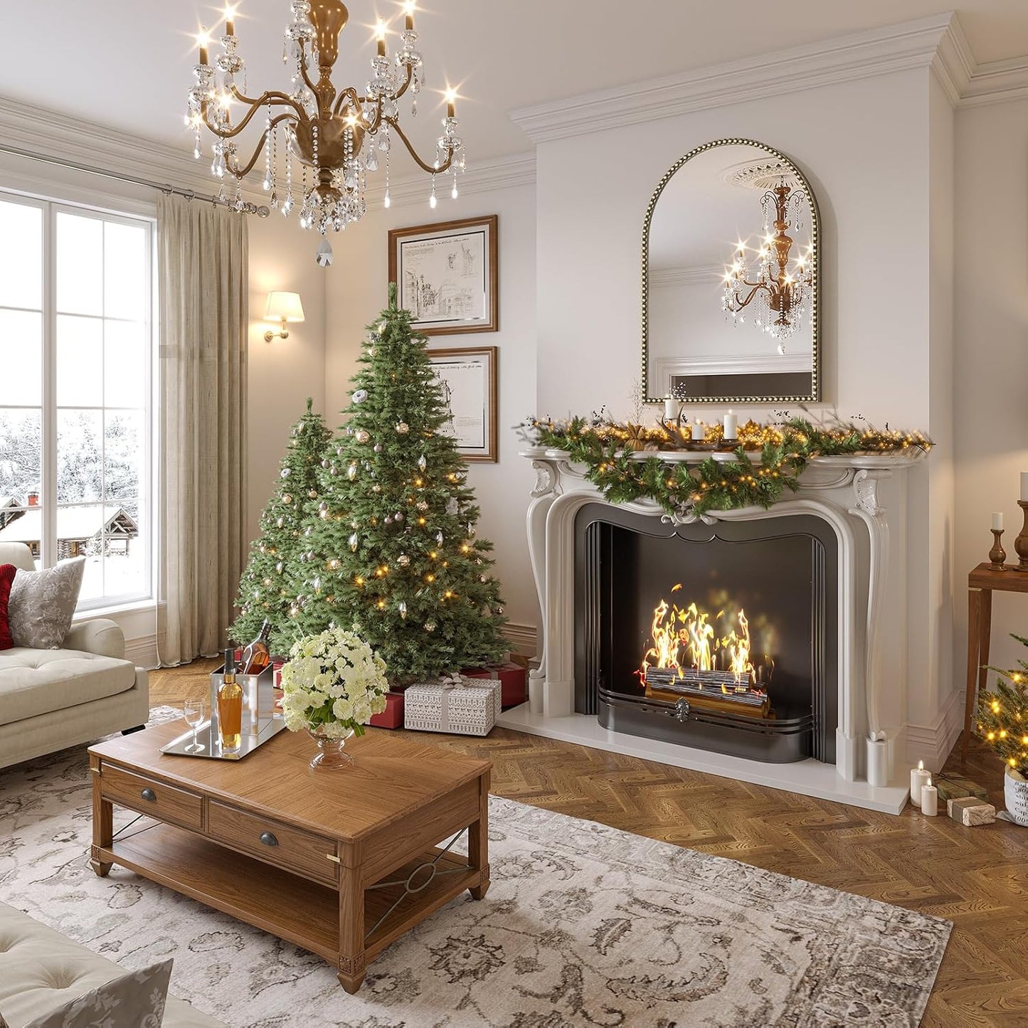 Beaded Arched Mirror for Wall, 30"x40" Gold Arch Brass Bathroom Mirrors, Champagne Bronze Vintage Metal Frame Decorative Mirror for Mantle,Bedroom Dressing Room Entryway Fireplace