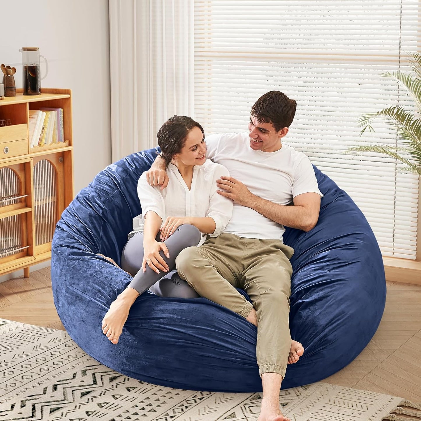 Bean Bag Chairs for Adults - Giant Bean Bag Chair Convertible Bean Bag Bed - Beanbag Chair with Micro Fiber Cover/Furniture Foam Filler - Floor Couch Sofa in Bedroom Dorm Room - Full Navy Blue
