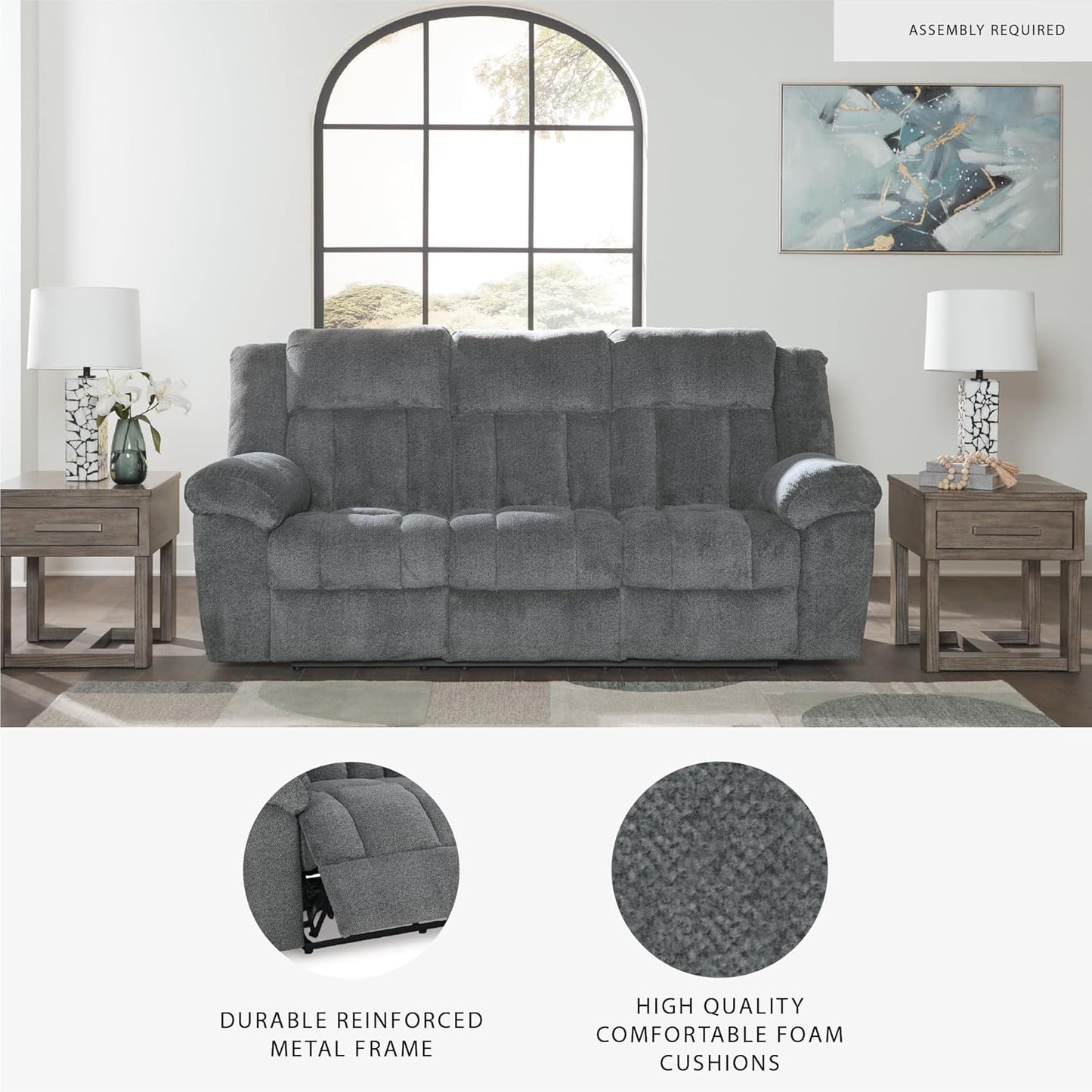 Signature Design by Ashley Tip-Off Modern Wall Hugger Power Reclining Sofa with Adjustable Headrest and USB Ports, Gray