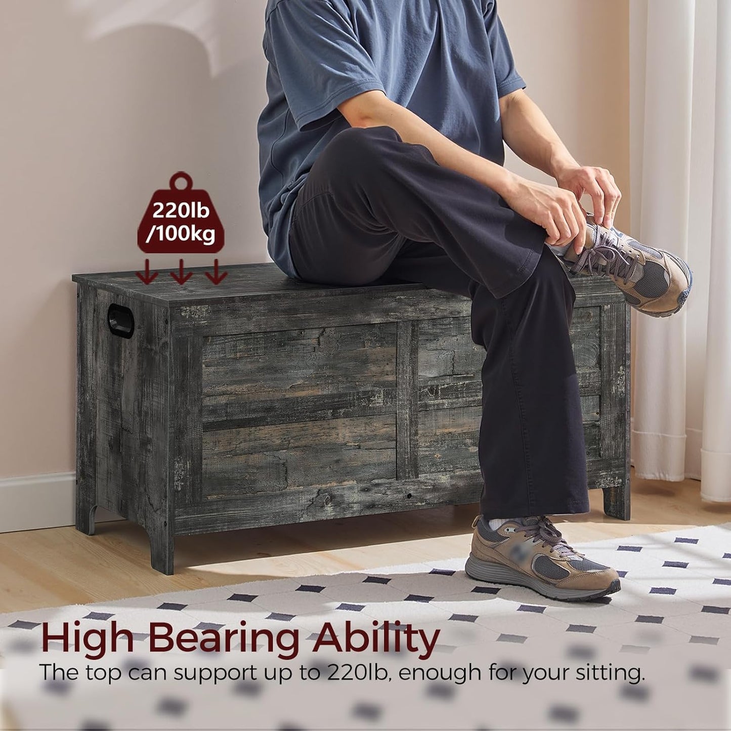 Storage Chest, 39.4” Large Toy Chest, Entryway Storage Trunk, Storage Bench with Safety Hinge, Entrance Bench for Living Room, Entrance, Bedroom, Vintage Gray SCRP48301