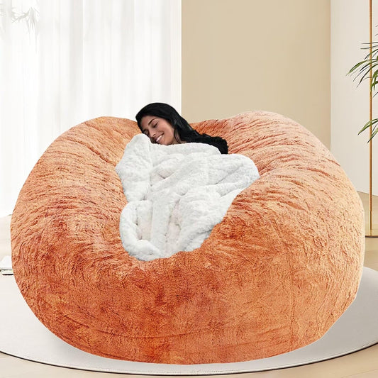 BCU 6FT Bean Bag Chair for Adults and Kids Without Filler Giant Stuffed Animal Storage Cover Soft Faux Fur Floor Chair Cover for Bedroom Living Room, Milk Orange