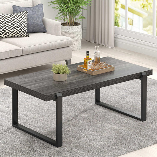 FOLUBAN Coffee Table, Modern Industrial Wood and Metal Center Table, Rectangle Cocktail Tea Table for Living Room, Dark Gray, 44 Inch
