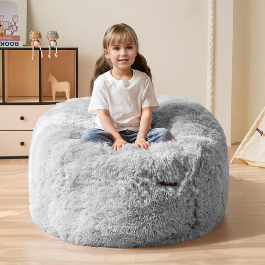 MAXYOYO Kids Bean Bag Chair, Stuffed Faux Fur Bean Bag for Toddler, Ultra Soft Floor Sofa with High-Density Foam Filling, Lazy Chair for Living Room, Playroom, Nursery Room